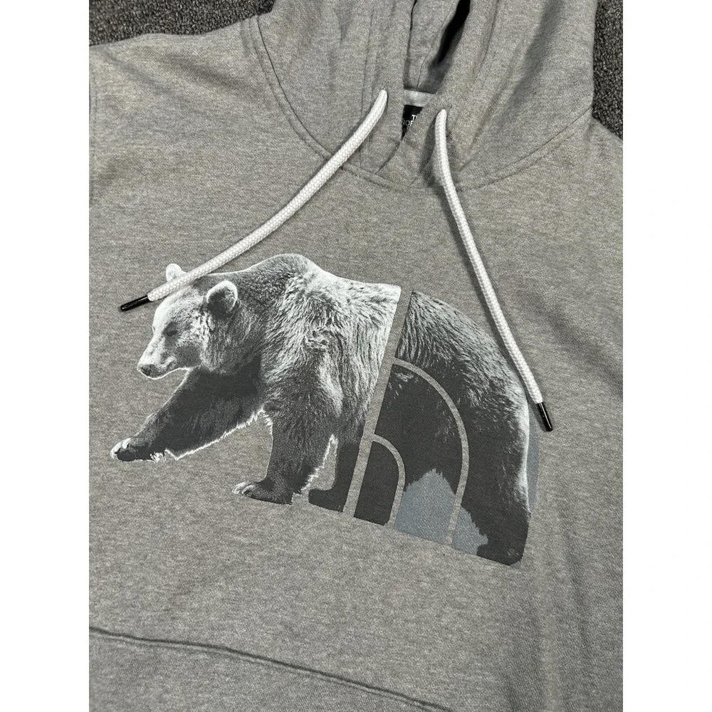 The North Face Bear On The Move‎ Pullover Hoodie Gray Mens Small Drawstrings